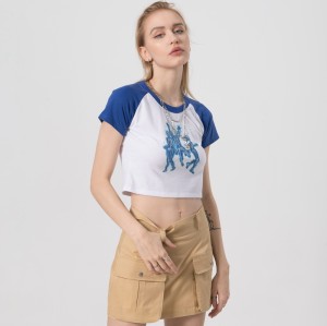 Customized Crop Top Women Skeleton Hot Transfer Print Crop T-shirts