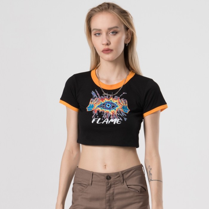 Summer Cropped Graphic Tee Womens | Hot Transfer Print | Custom Cropped T-shirts | OEM/ODM