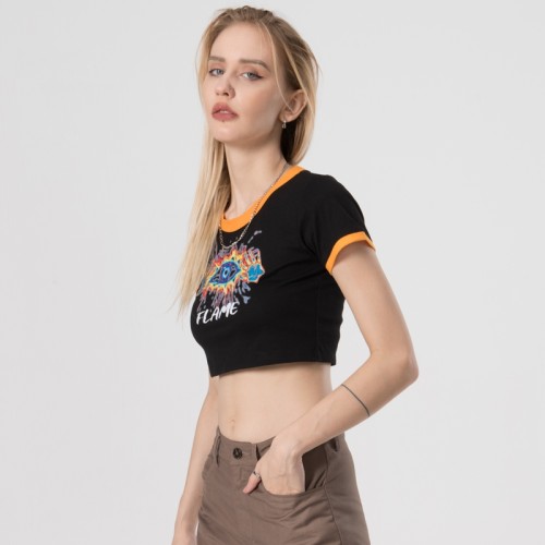 Summer Cropped Graphic Tee Womens | Hot Transfer Print | Custom Cropped T-shirts | OEM/ODM