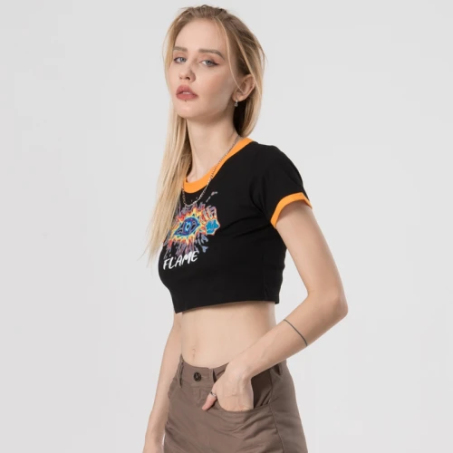 Summer Cropped Graphic Tee Womens | Hot Transfer Print | Custom Cropped T-shirts | OEM/ODM