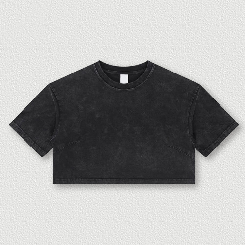 Maßgeschneiderte dunkel gewaschene Crop-Top-T-Shirts | Damen 230GSM Rundhals-Crop-T-Shirts