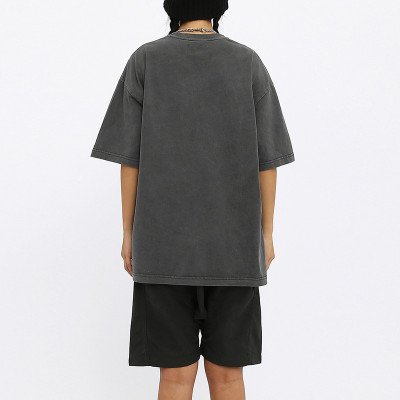 Custom Logo Dark Washed T-shirts | Solid Color Women 270g Heavy Weight T-shirts