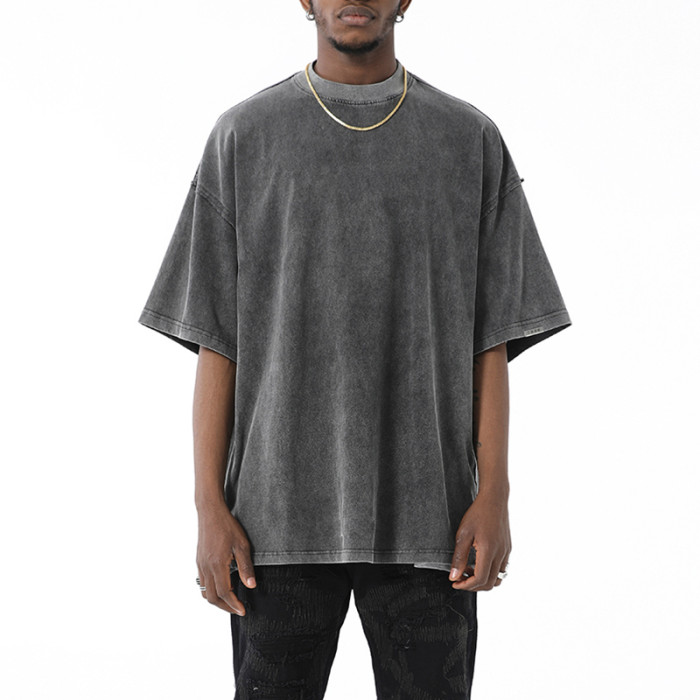 Benutzerdefinierte dunkle T-Shirts mit niedrigem Mindestbestellwert | Gewaschenes einfarbiges T-Shirt | 250 Gramm schwere T-Shirts für Herren