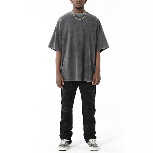 Benutzerdefinierte dunkle T-Shirts mit niedrigem Mindestbestellwert | Gewaschenes einfarbiges T-Shirt | 250 Gramm schwere T-Shirts für Herren