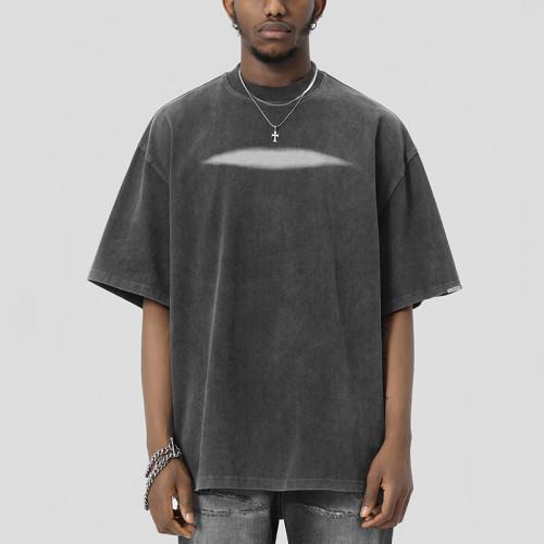 T-Shirt aus gewaschener Baumwolle mit niedrigem Mindestbestellwert | Halbärmelige T-Shirts für Herren mit dunklem Thema