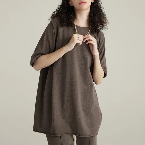 Individuelle Private-Label-T-Shirts | Einfarbige T-Shirts für Damen | Baumwoll-T-Shirt mit verwaschenen Raglanärmeln und Streurand