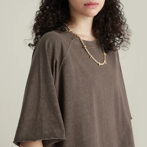 Individuelle Private-Label-T-Shirts | Einfarbige T-Shirts für Damen | Baumwoll-T-Shirt mit verwaschenen Raglanärmeln und Streurand
