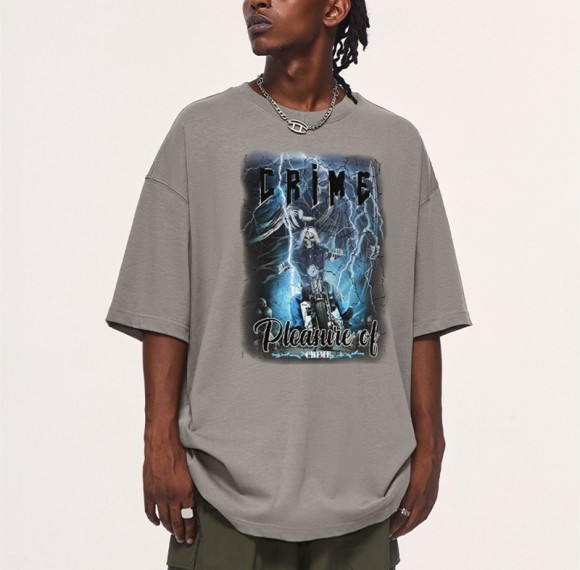 Benutzerdefinierte Gewaltelemente T-Shirts bedrucken | Oversize-T-Shirt aus gewaschener, grafischer Baumwolle mit DTG-Druck, 265 g/m²