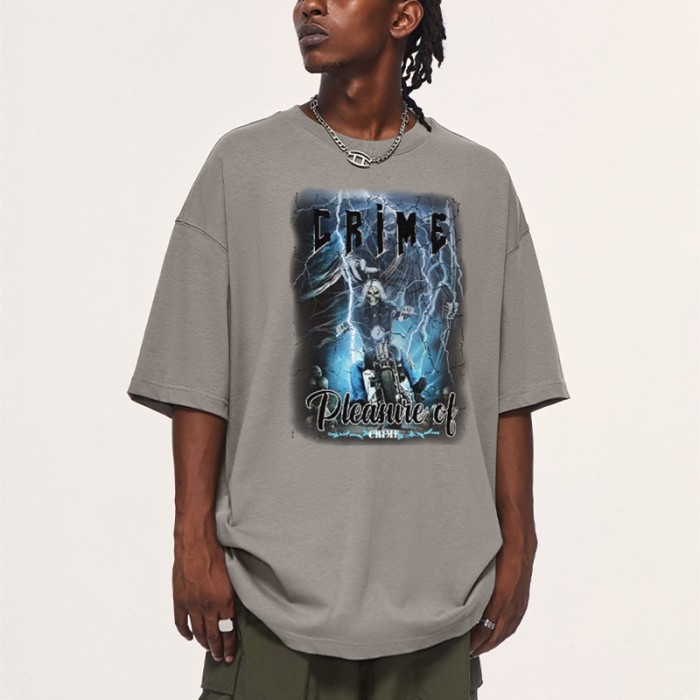 Benutzerdefinierte Gewaltelemente T-Shirts bedrucken | Oversize-T-Shirt aus gewaschener, grafischer Baumwolle mit DTG-Druck, 265 g/m²