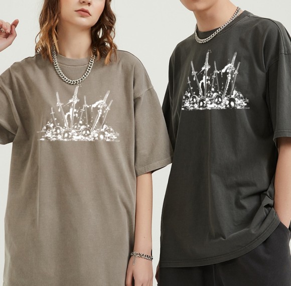 Manufacturer Sword Print Tshirts | 100% Cotton Mens Vintage Washed Tshirt | Graphic Printing 250GSM Oversize T-shirt