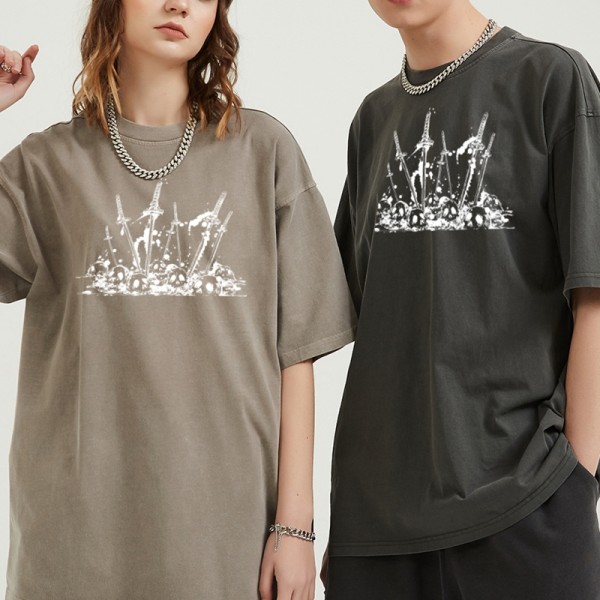 Hersteller T-Shirts mit Schwertdruck | Herren-T-Shirt im Vintage-Look aus 100 % Baumwolle | Grafikdruck 250GSM Oversize-T-Shirt