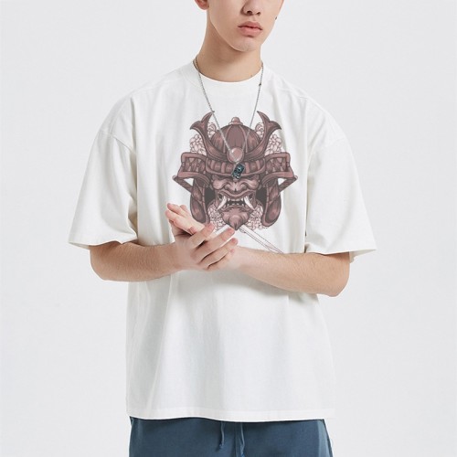 Supplier War Elements T-shirts | Japanese Samurai Printed Washed Tshirt | Hot Transfer Print Oversize Unisex 250GSM Tshirt