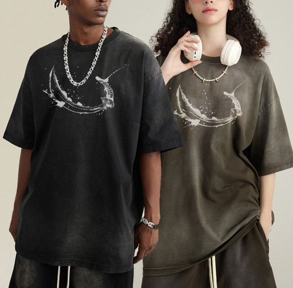 Customization Washed Cotton Tshirt | Sword Pattern Print Oversize 270GSM Unisex Tshrits