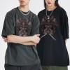Lieferant War Elements T-Shirts | Japanisches Samurai-bedrucktes gewaschenes T-Shirt | Hot Transfer Print Oversize Unisex 250GSM T-Shirt