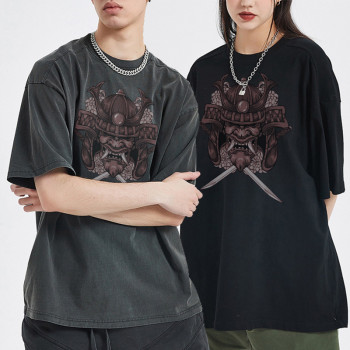 Supplier War Elements T-shirts | Japanese Samurai Printed Washed Tshirt | Hot Transfer Print Oversize Unisex 250GSM Tshirt