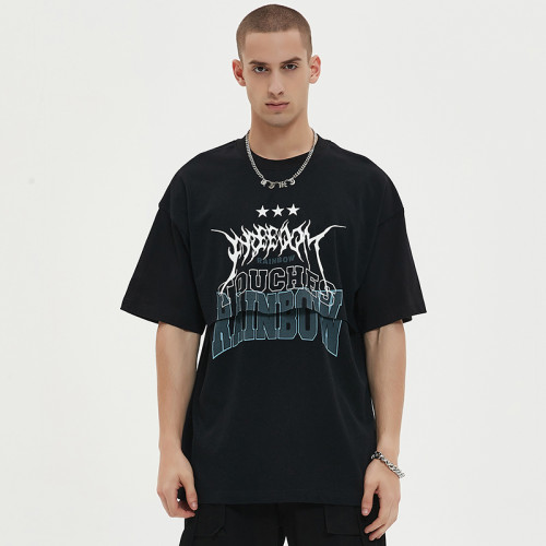 Custom Mysterious Fashion T Shirts | Dark Letters Direct Injection Print Tshirt | Graphic Cotton Dark Streetwear T-shirts