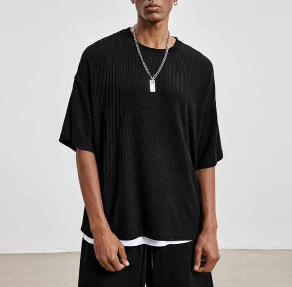 Individuelles T-Shirt Streetwear | Einfarbige 180 g/m² modische, übergroße, schwarze T-Shirts für Herren