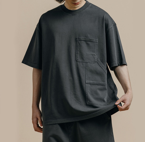 Wholesale Multi-Pockets Summer Streetwear Tshirts | Men Acid Wash Tshirts Vintage Oversized Fit Cotton Dark Tshirts