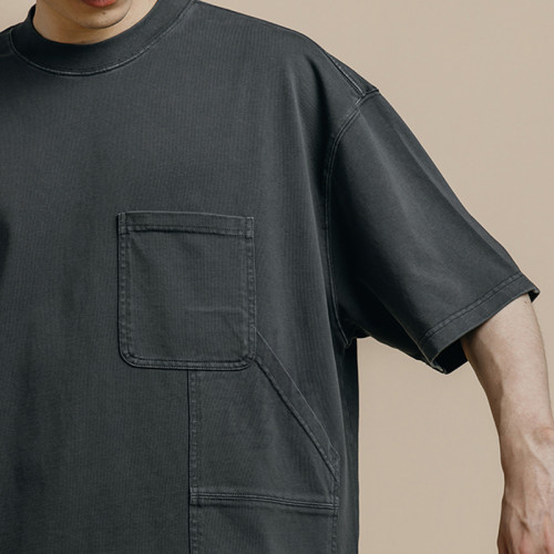 Großhandel Sommer-Streetwear-T-Shirts mit mehreren Taschen | Herren-T-Shirts im Acid-Wash-Stil, dunkle Vintage-T-Shirts aus Baumwolle mit übergroßer Passform