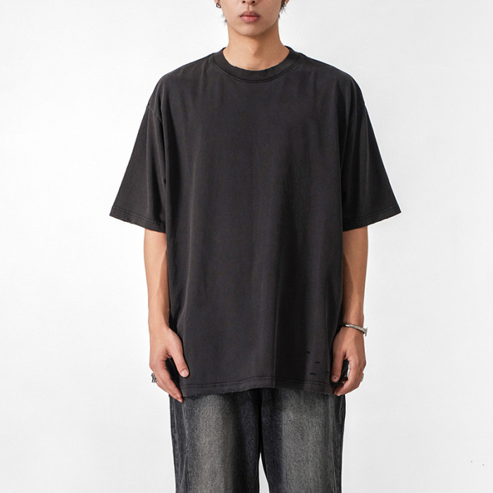 Lieferant für dunkle Streetwear-T-Shirts | Vintage gewaschene T-Shirts Herren | Einfarbige T-Shirts im Used-Look