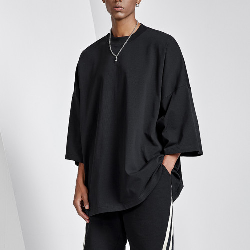 Private-Label-Hip-Hop-T-Shirts | Herren-T-Shirts in Übergröße mit halblangen Ärmeln aus reiner Baumwolle, unbedruckt, schwarz
