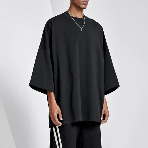 Private-Label-Hip-Hop-T-Shirts | Herren-T-Shirts in Übergröße mit halblangen Ärmeln aus reiner Baumwolle, unbedruckt, schwarz