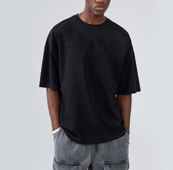 Herstellung loser dunkler T-Shirts | Modische T-Shirts, Rundhalsausschnitt, 210 g/m², einfarbige T-Shirts