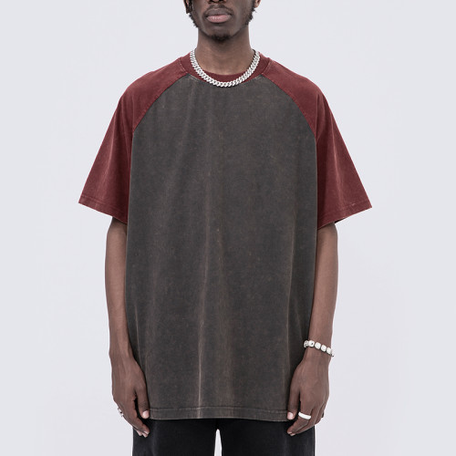 Sommermode Herren Streetwear | Gewaschene T-Shirts mit tiefer Schulterpartie | Einfarbige T-Shirts mit Rundhalsausschnitt, 230 g/m²