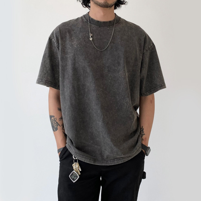 Streetwear T-Shirt Vintage Acid Wash T-Shirt 250GSM 100% Baumwolle Übergroße Passform für Männer