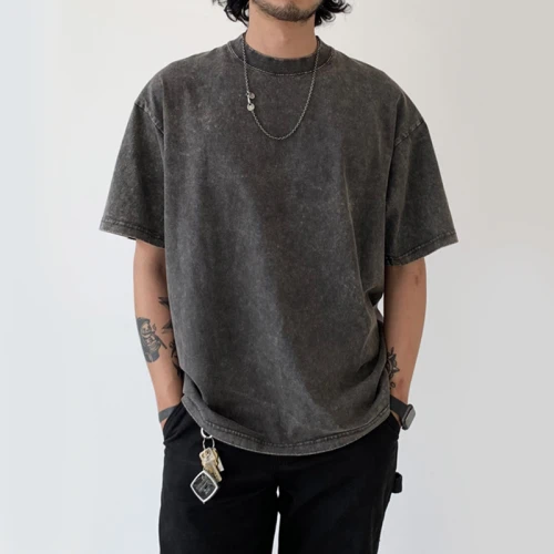 Streetwear T-Shirt Vintage Acid Wash T-Shirt 250GSM 100% Baumwolle Übergroße Passform für Männer