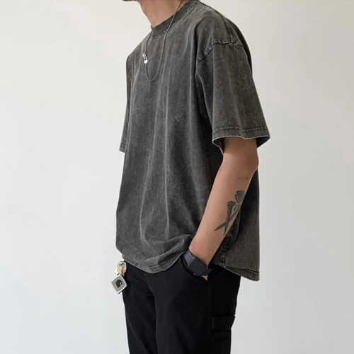 Streetwear T-Shirt Vintage Acid Wash T-Shirt 250GSM 100% Baumwolle Übergroße Passform für Männer