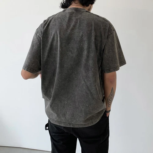 Streetwear T-Shirt Vintage Acid Wash T-Shirt 250GSM 100% Baumwolle Übergroße Passform für Männer