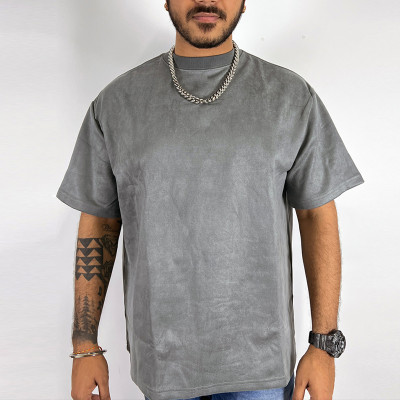 Custom Hip Hop T-shirts | Heavy Weight Suede Tshirt Men | Solid Color Dark Gray T Shirt