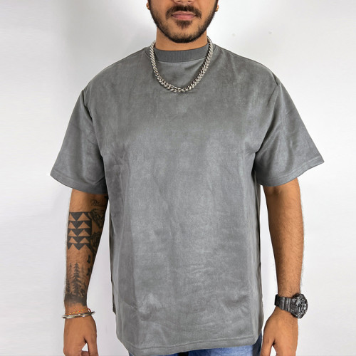 Individuelle Hip-Hop-T-Shirts | Schweres Wildleder T-Shirt Herren | Einfarbiges dunkelgraues T-Shirt