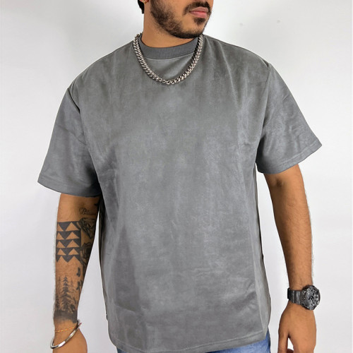 Custom Hip Hop T-shirts | Heavy Weight Suede Tshirt Men | Solid Color Dark Gray T Shirt