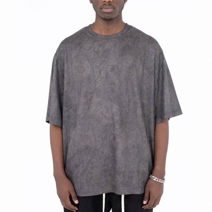 Clothing Manufacturer Suede Tshirts | Vintage Cashew Flower Men Custom T Shirt Printing Oversized