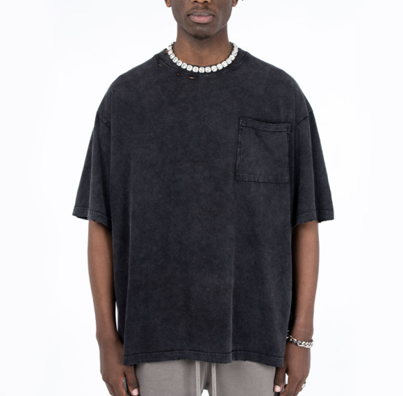 Factory Washed Men Durst | Schwergewichtige dunkle Streetwear-Mode für Herren | Leere übergroße Distressed-Taschen-T-Shirts