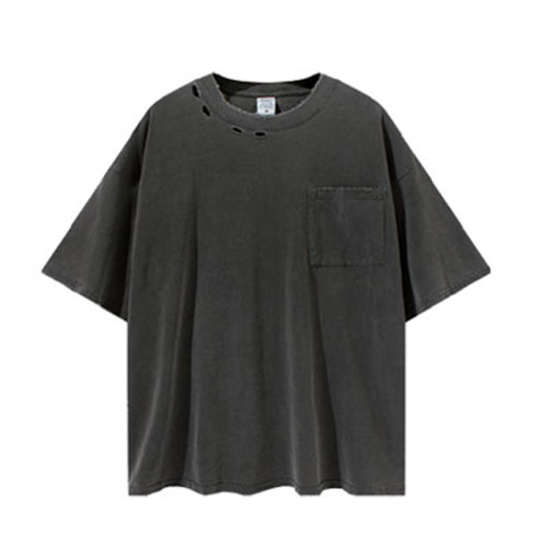 Factory Washed Men Durst | Schwergewichtige dunkle Streetwear-Mode für Herren | Leere übergroße Distressed-Taschen-T-Shirts
