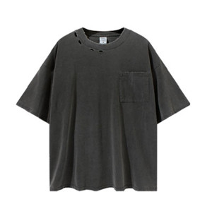 Factory Washed Men Tshirs | Heavyweight Dark Mens Streetwear Fashion | Blank Oversize Distressed Pocket Tshirts