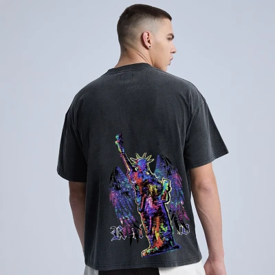Original Customized Devil Theme Printed T Shirt, 230GSM Heavyweight Cotton Streetwear T Shirt Men