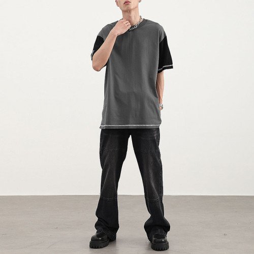 Schnelles Design von Color Clash T-Shirts | Leichte Herren-T-Shirts mit 190 g/m², modische T-Shirts mit umgekehrten Nähten