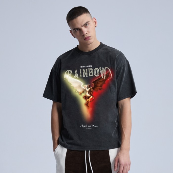 Gewaschenes Herren-T-Shirt, Vintage-Original-Design, Direkteinspritzung, Grafik, übergroße Passform, modische T-Shirts