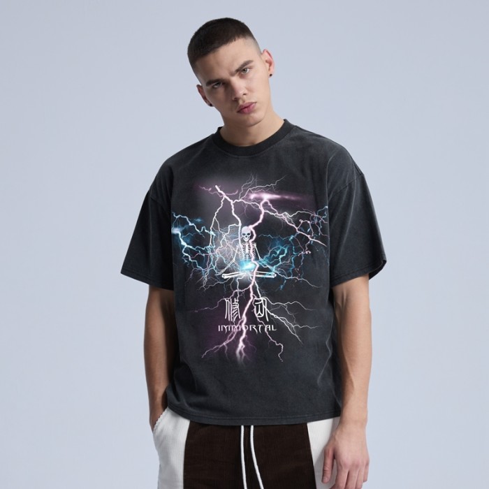 Hersteller Herren-T-Shirt Vintage Acid Wash 100 % Baumwolle DTG-Druck Übergroße Passform