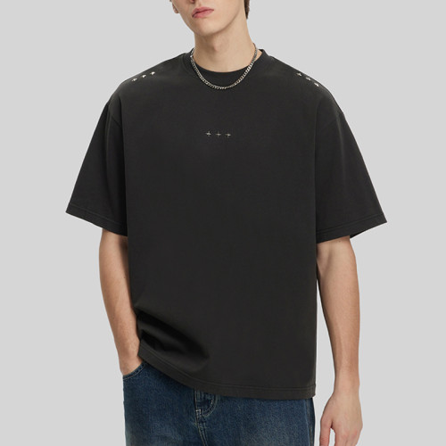 Personalized Pattern Custom Decorative Rivets T-shirt | Boxy Fit Graphic Cotton Touches Dark T-shirts