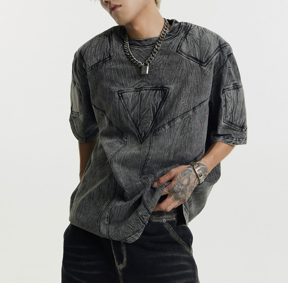 Streetwear Manufacturer Oversized Fit Washed Textured Embossed Armor Short Sleeve T Shirts