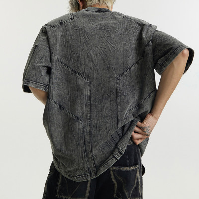 Streetwear Manufacturer Oversized Fit Washed Textured Embossed Armor Short Sleeve T Shirts