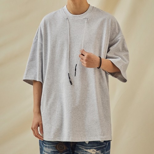 Solid Color With Drawstring Cotton Oversized Short Sleeve T Shirts - ODM Streetwear Manufacturer