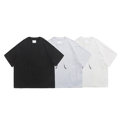 Solid Color With Drawstring Cotton Oversized Short Sleeve T Shirts - ODM Streetwear Manufacturer