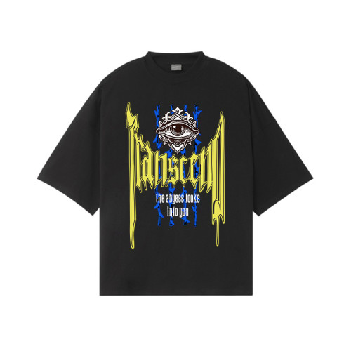 Manufacturing Custom Tshirts Dark Colorful Mystery Symbols Printed Washed Streetwear T shirts Men