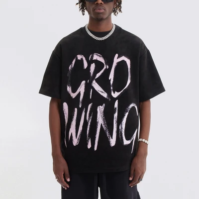 Custom Oversized T Shirt | Heavy Weight Screen Print Suede Streetwear Dark T-shirts For Men